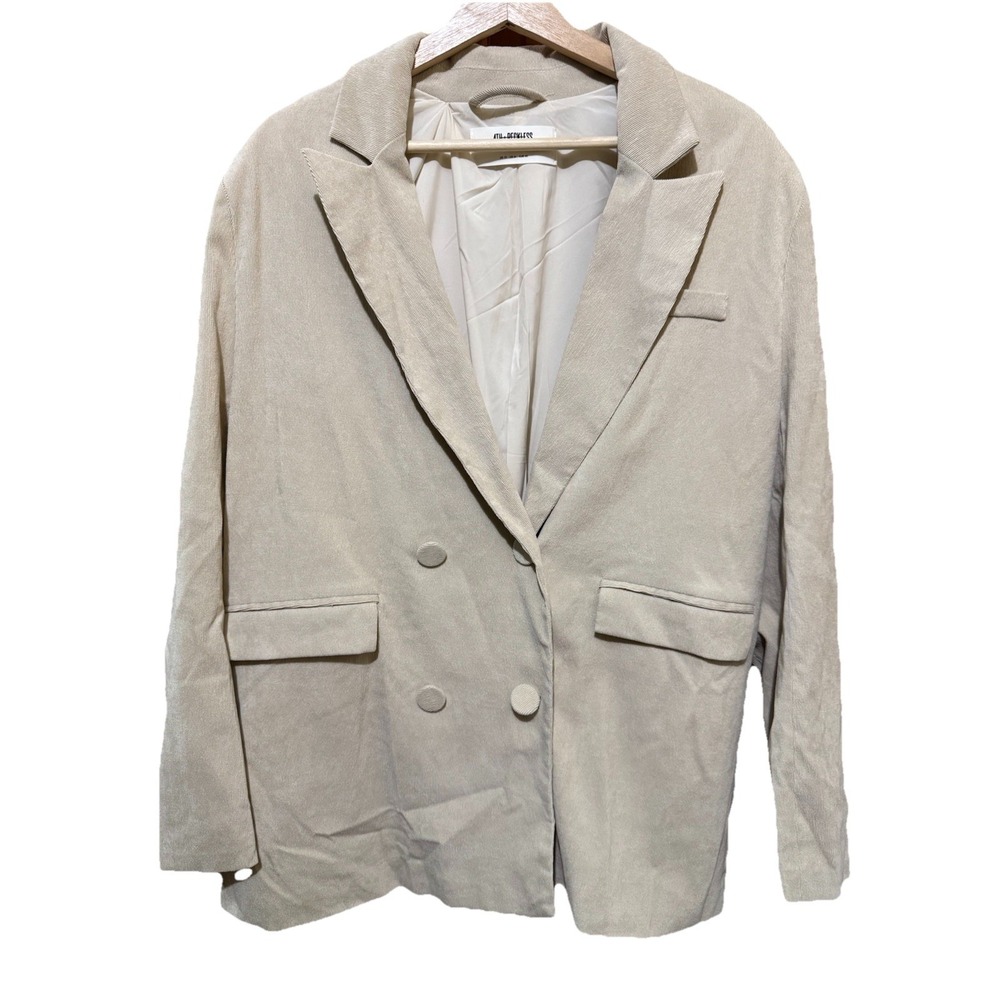 4th & Reckless Womens Cream Corduroy Button Front Oversized Blazer Jacket Medium